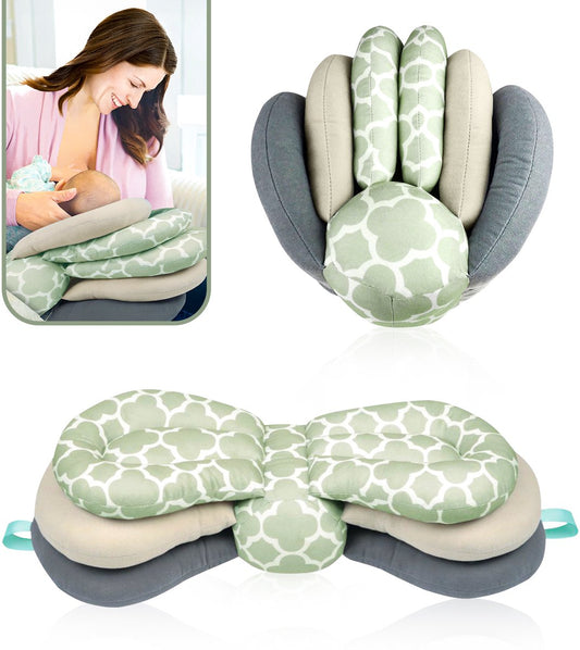 Velox Goods VL-507 Adjustable Ergonomic Nursing Pillow – Supportive & Comfortable – 3-Layer Height Adjustable – Removable Washable Cover – Light Green/Gray/White