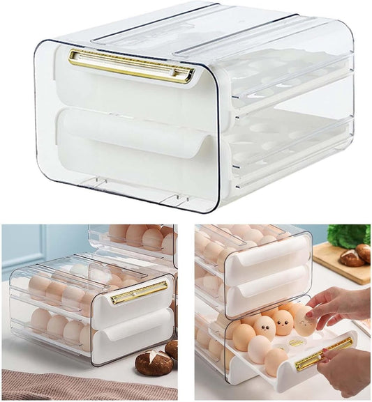 Velox Goods VL‑526 Egg Holder – Refrigerator Egg Tray Duo‑Tier – 32‑Egg Storage (16+16) – Transparent & Stackable