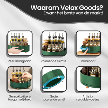 Velox Goods VL‑529 Turntable – 360° Organizer Ø27 cm – Rotary Herb Rack & Lazy Susan – For Kitchen, Refrigerator, Bathroom – Green – Non-slip & Large Size