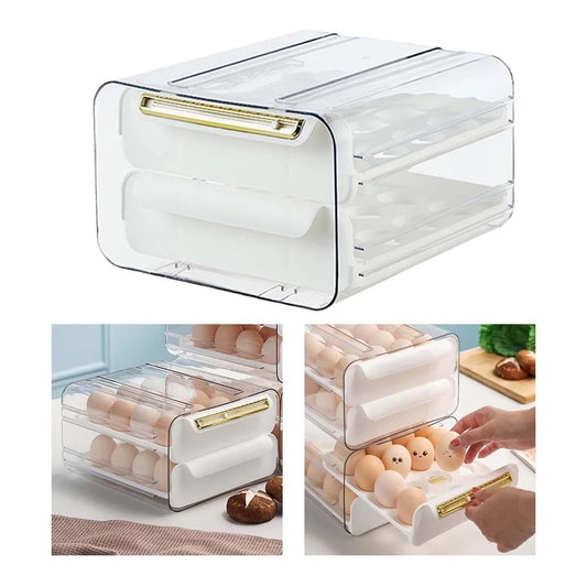 Velox Goods VL‑526 Egg Holder – Stackable 2-Tier Fridge Tray for 32 Eggs – Transparent