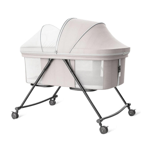 Velox Goods VL-513 Baby Crib – Foldable with Adjustable Height & Rocking Function – Breathable Mesh – Gray