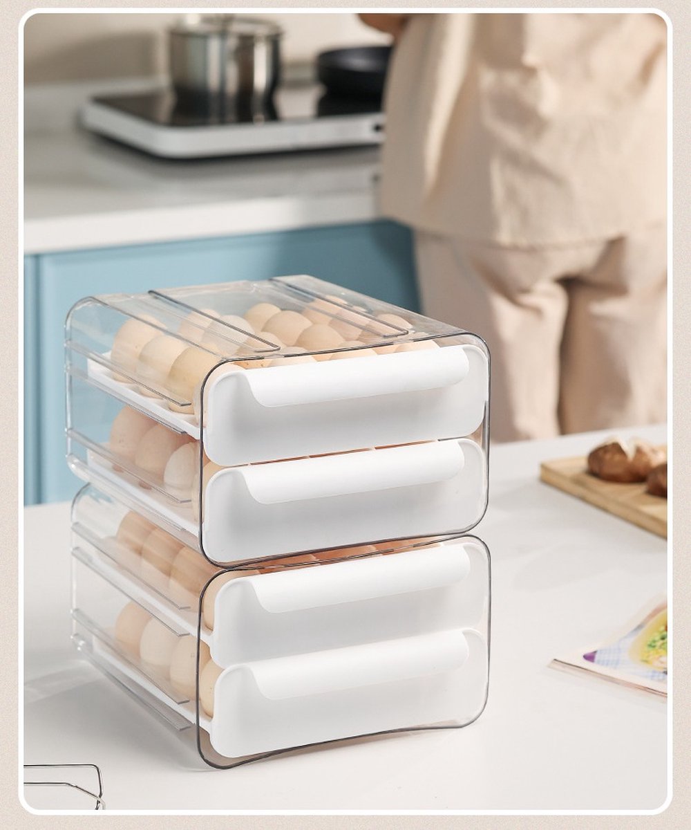 Velox Goods VL‑526 Egg Holder – Refrigerator Egg Tray Duo‑Tier – 32‑Egg Storage (16+16) – Transparent & Stackable