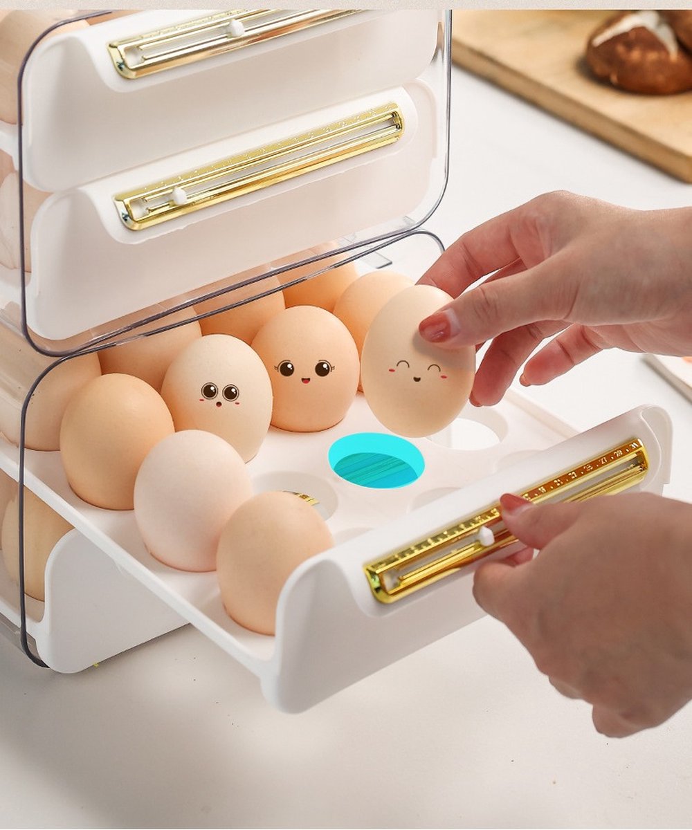 Velox Goods VL‑526 Egg Holder – Refrigerator Egg Tray Duo‑Tier – 32‑Egg Storage (16+16) – Transparent & Stackable