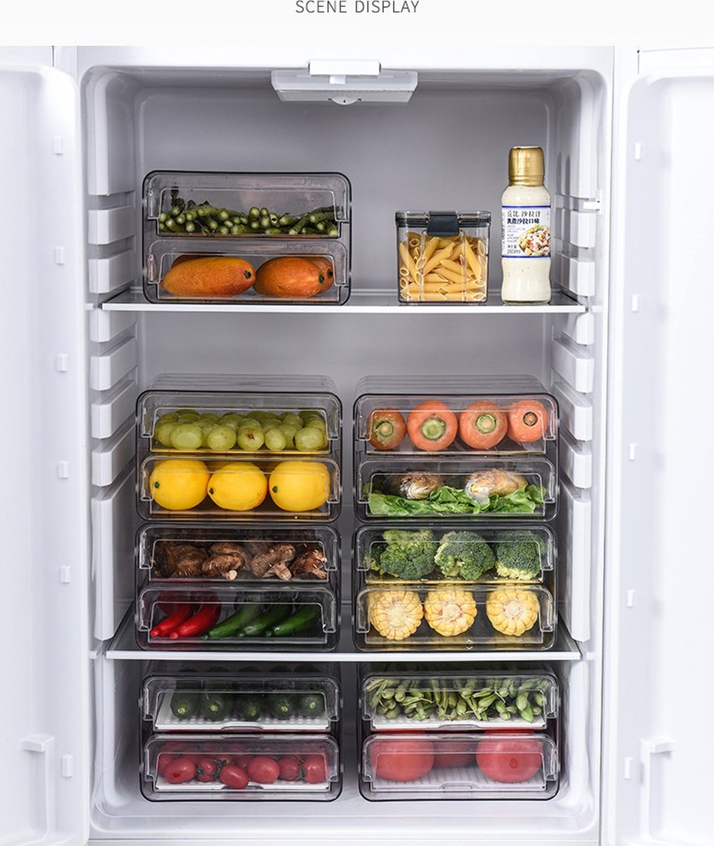 Velox Goods VL‑525 Refrigerator Organizer – Stackable PET Storage Box – Drawer for Vegetable, Fruit & Meat – 24 × 21.5 × 14 cm – Transparent