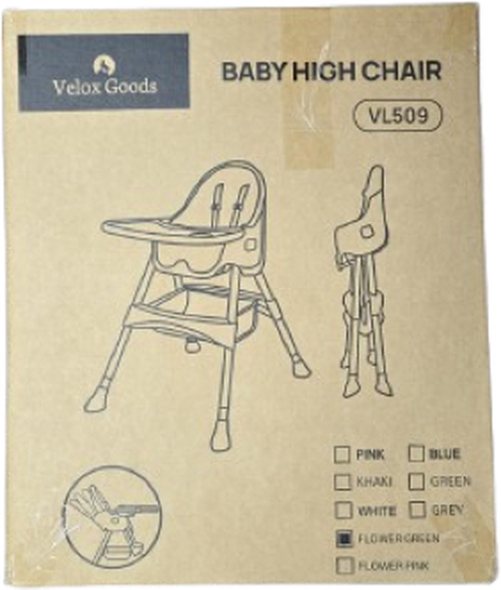 Velox Goods VL-509 Baby Chair – Compact, Adjustable and Foldable High Chair with Seat Belt, Storage Basket and Playful Design – Suitable for Children from 6 Months to 4 Years