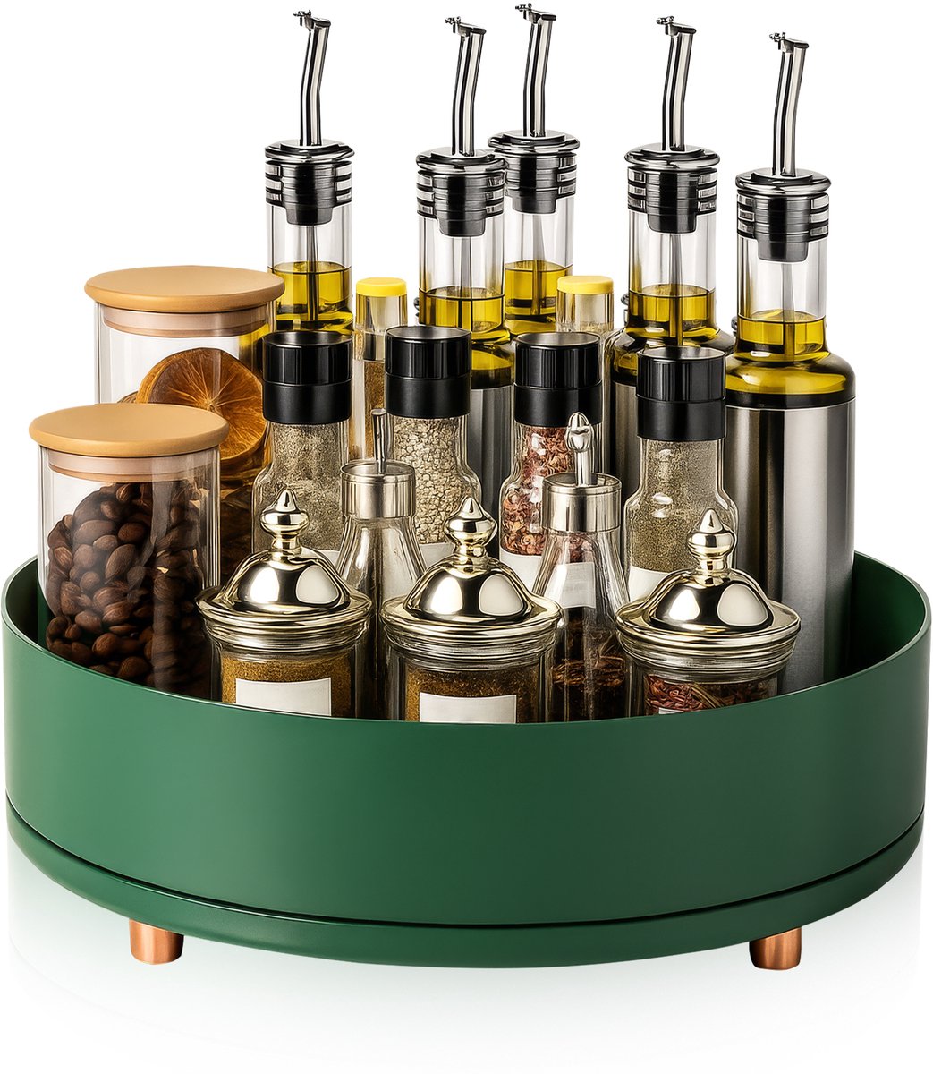 Velox Goods VL‑529 Turntable – 360° Organizer Ø27 cm – Rotary Herb Rack & Lazy Susan – For Kitchen, Refrigerator, Bathroom – Green – Non-slip & Large Size