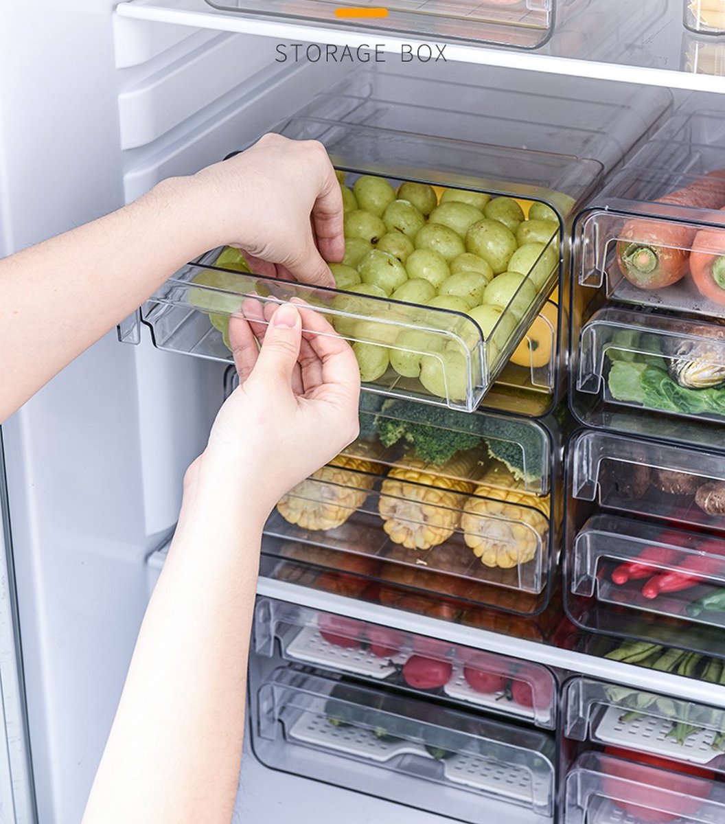 Velox Goods VL‑525 Refrigerator Organizer – Stackable PET Storage Box – Drawer for Vegetable, Fruit & Meat – 24 × 21.5 × 14 cm – Transparent