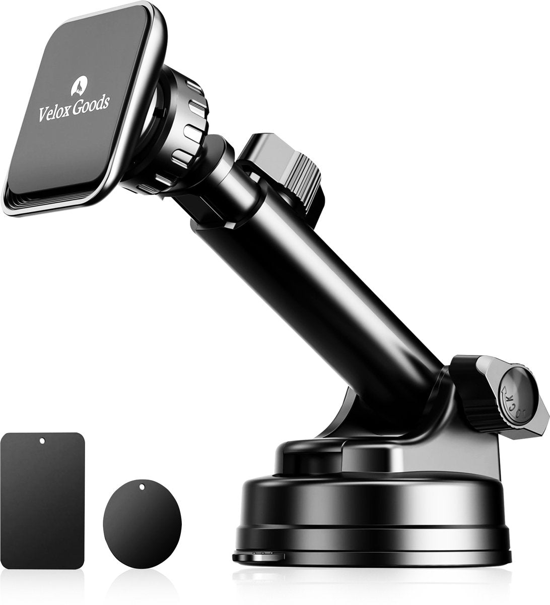 Velox Goods VL-502 Magnetic Phone Holder Car – Strong Suction Cup – Extractable Arm – 360° Rotatable – Suitable for Dashboard, Windshield & Desk – Universal Smartphone Holder – Black