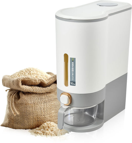 Velox Goods VL‑531 Rice Dispenser – Stock Container with Lid – 10 kg Storage – Grain & Food Container – Storage Bin for Rice, Lentils, Mung Beans & More – Transparent – Kitchen Organizer