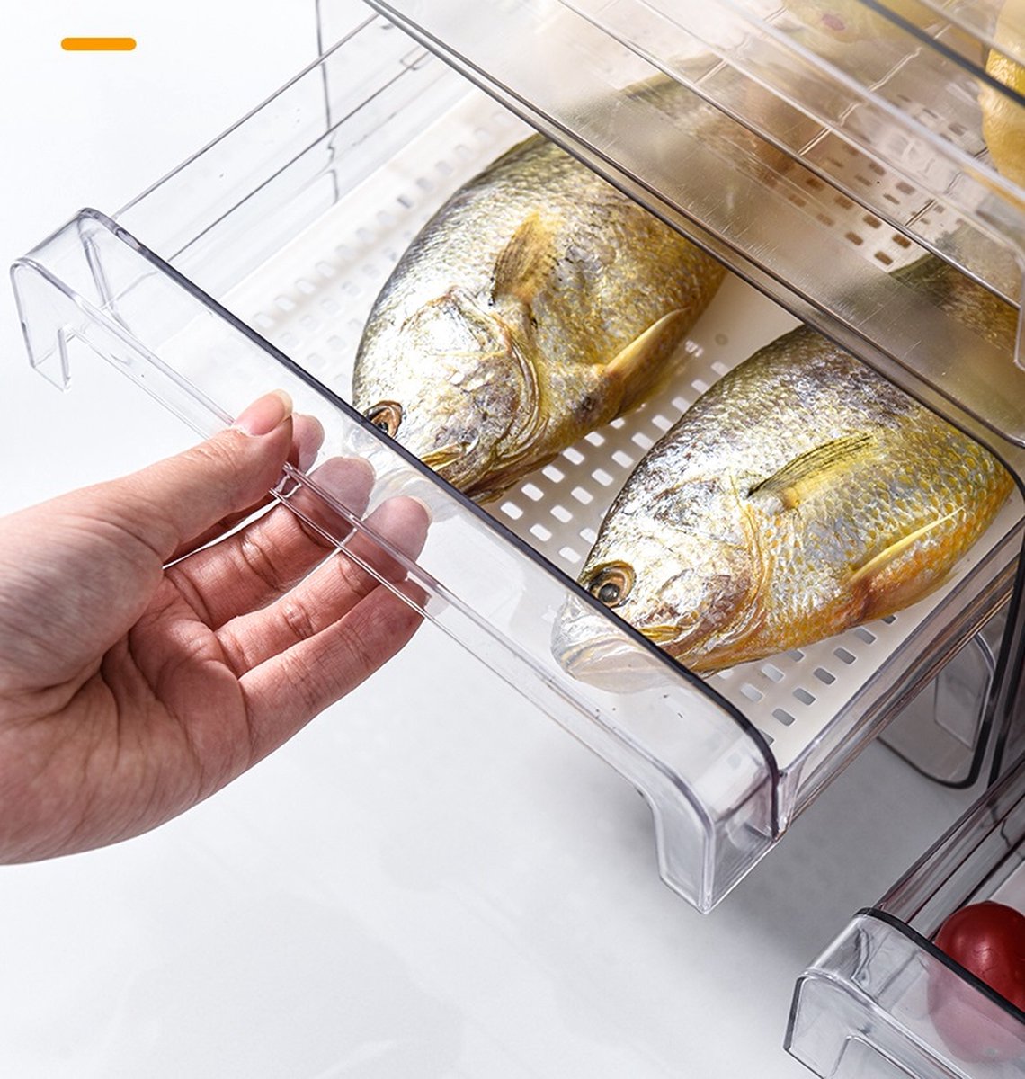 Velox Goods VL‑525 Refrigerator Organizer – Stackable PET Storage Box – Drawer for Vegetable, Fruit & Meat – 24 × 21.5 × 14 cm – Transparent