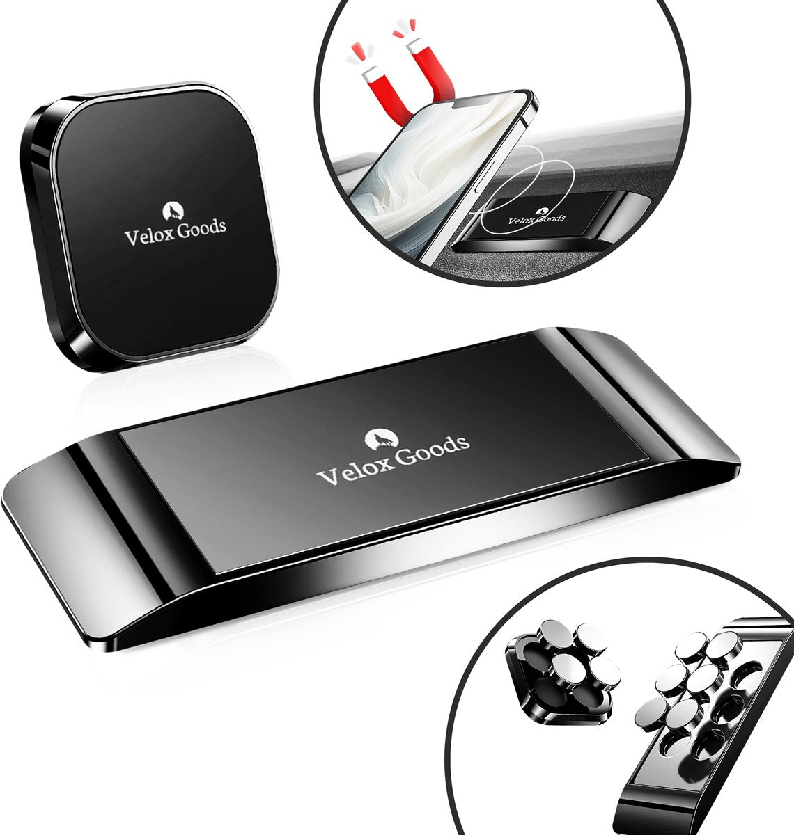 Velox Goods VL-503 Magnetic Phone Holder Car – Duo Pack – 2 Strong Magnets – For Dashboard, Windshield & Desk – Universal Smartphone Holder
