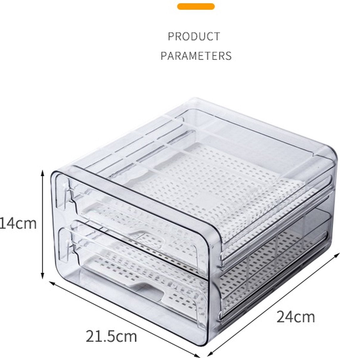 Velox Goods VL‑525 Refrigerator Organizer – Stackable PET Storage Box – Drawer for Vegetable, Fruit & Meat – 24 × 21.5 × 14 cm – Transparent