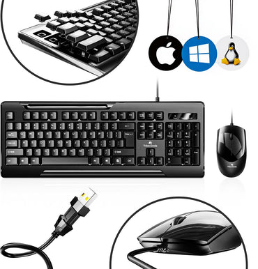 Velox Goods VL-500 Keyboard & Mouse Set – Wired, Silent & Splashproof – Plug & Play