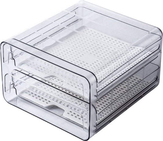 Velox Goods VL‑525 Refrigerator Organizer – Stackable PET Storage Box – Drawer for Vegetable, Fruit & Meat – 24 × 21.5 × 14 cm – Transparent