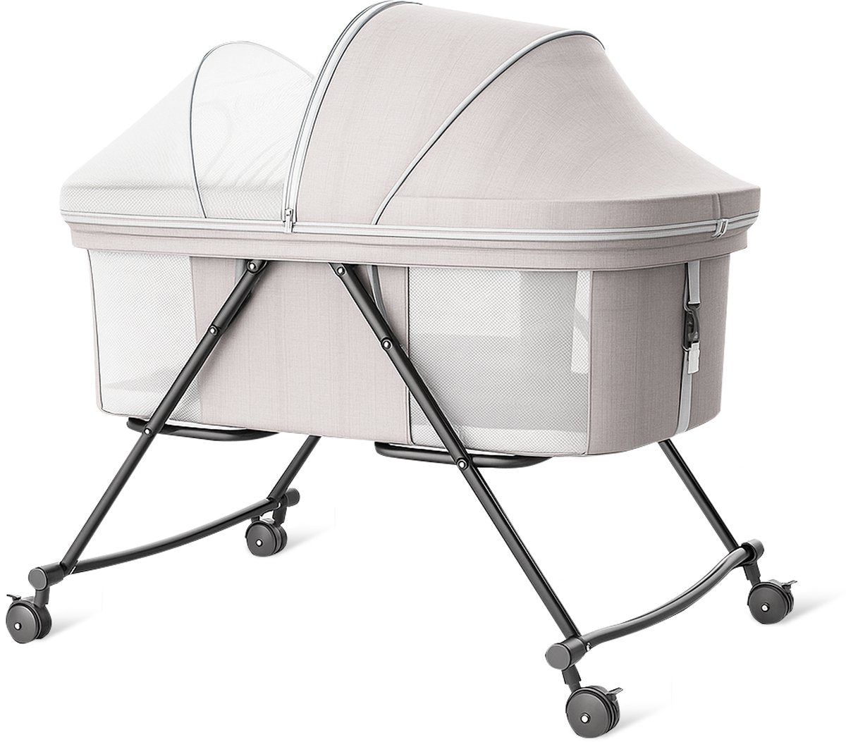 Velox Goods VL-513 Baby Crib – Adjustable Height & Rocking Function – Breathable Mesh & Foldable Design – Pyramid Construction for Stability – Gray