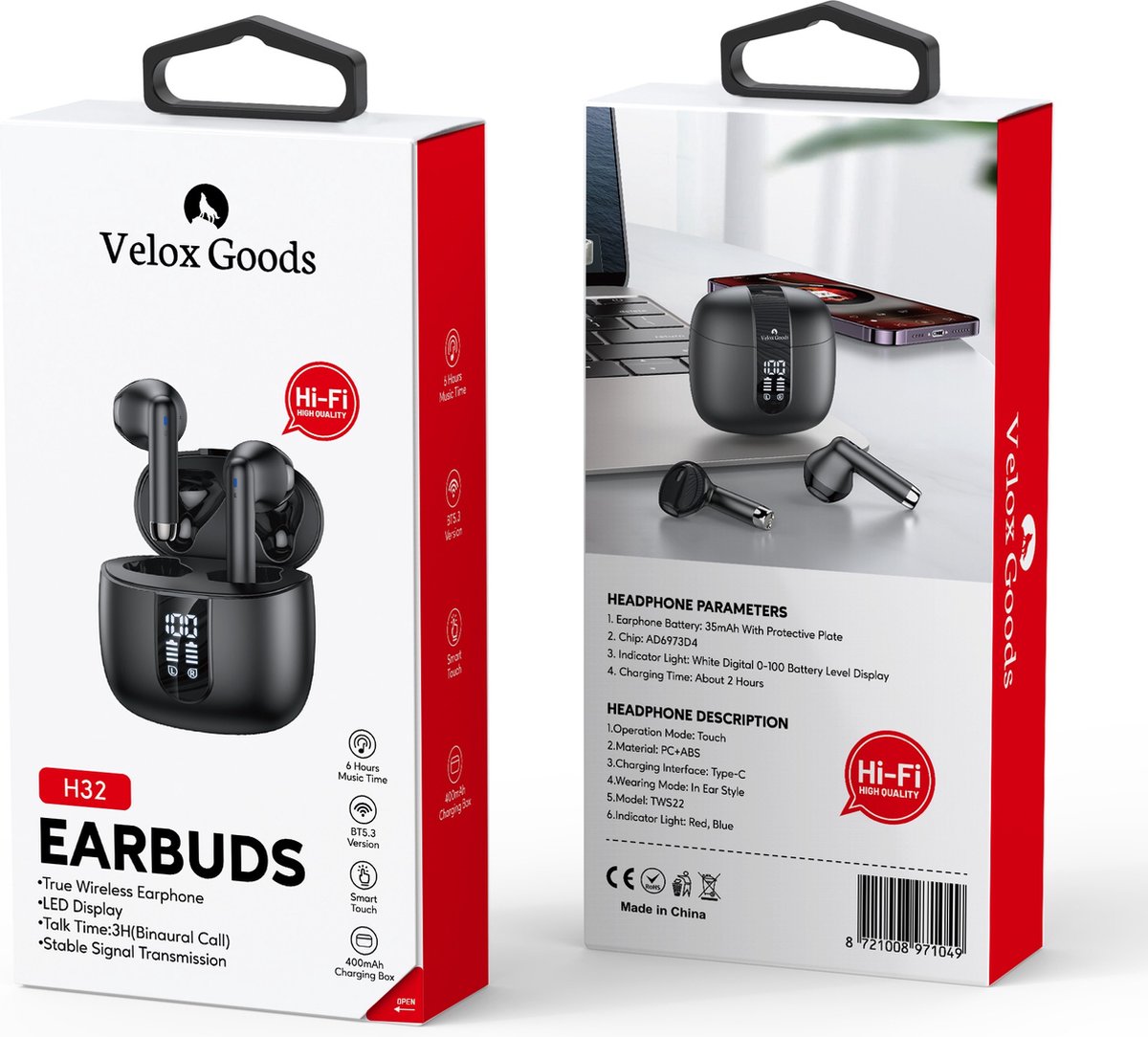 Wireless earbuds - Bluetooth earbuds - Earpods - Wireless earbuds - Suitable for every smartphone and laptop