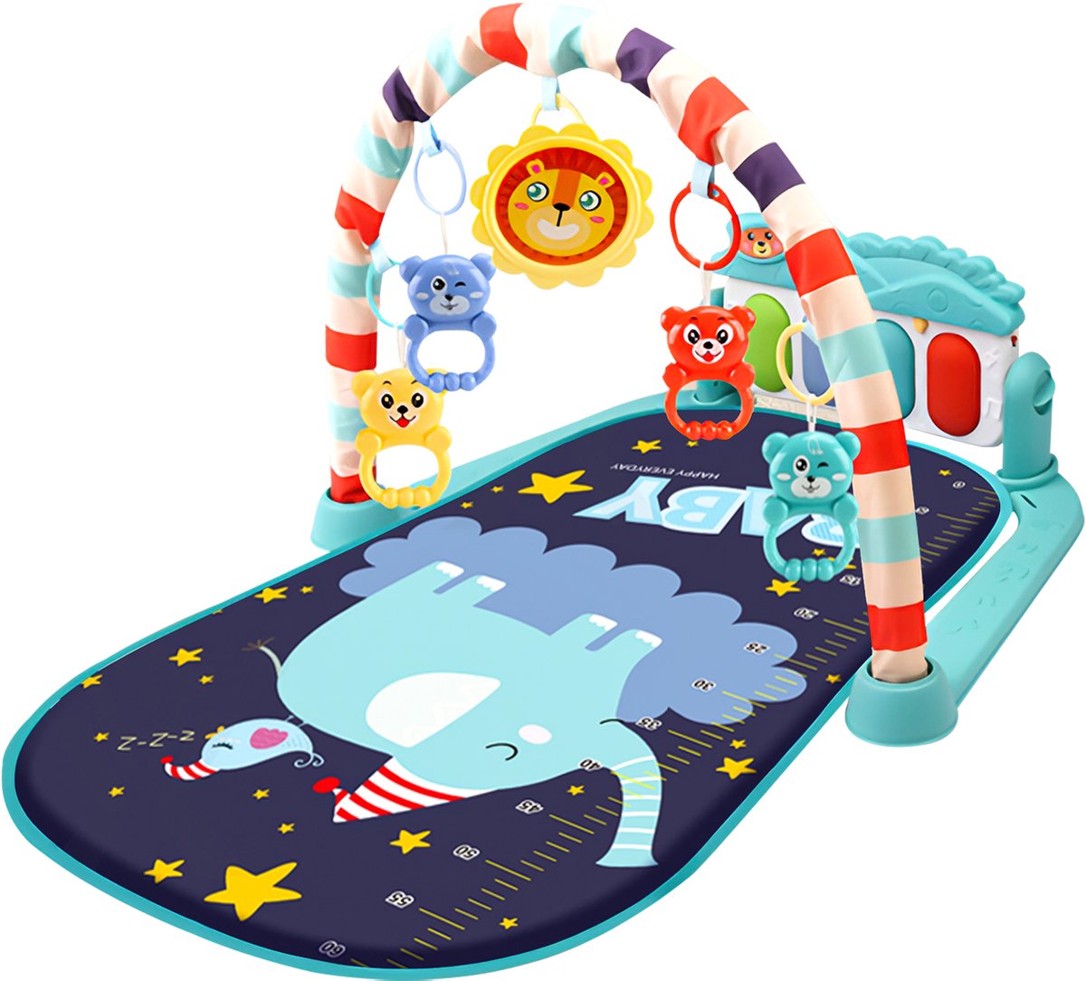 Velox Goods VL-504 Baby Gym with Fitness Piano – Play Mat for Babies from 3 Months – Educational Activity Center with Music, Lights and Removable Toys – Stimulates Motor Development – Blue