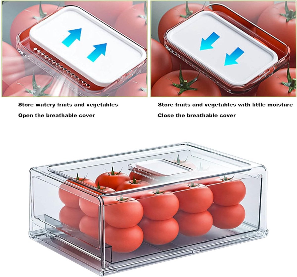 Velox Goods VL‑532 Refrigerator Organizer – Transparent Sliding Drawer Bin – Storage box for Refrigerator, Kitchen or Pantry – BPA-free – Stackable – 30×20.6×11.5 cm