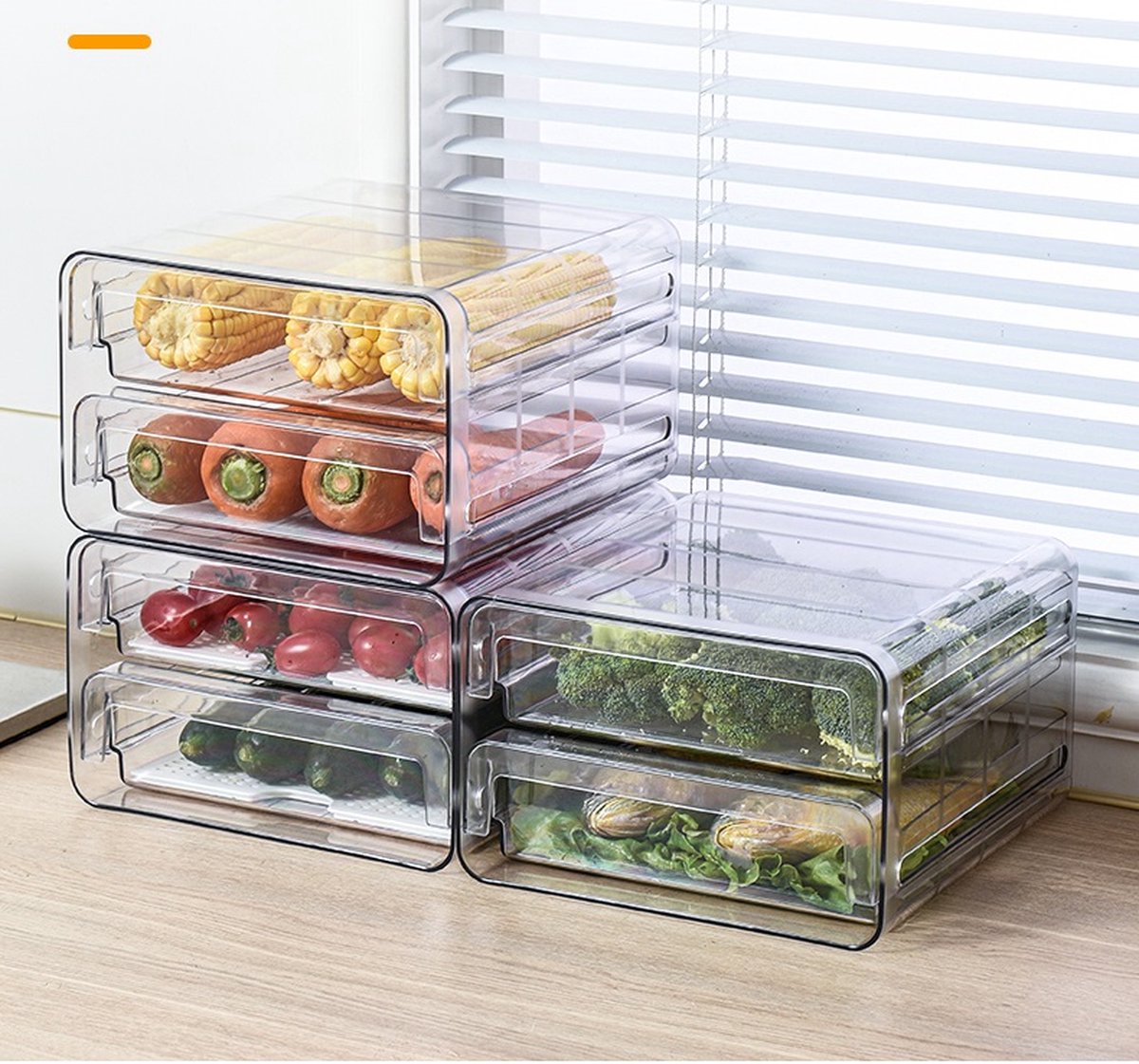 Velox Goods VL‑525 Refrigerator Organizer – Stackable PET Storage Box – Drawer for Vegetable, Fruit & Meat – 24 × 21.5 × 14 cm – Transparent