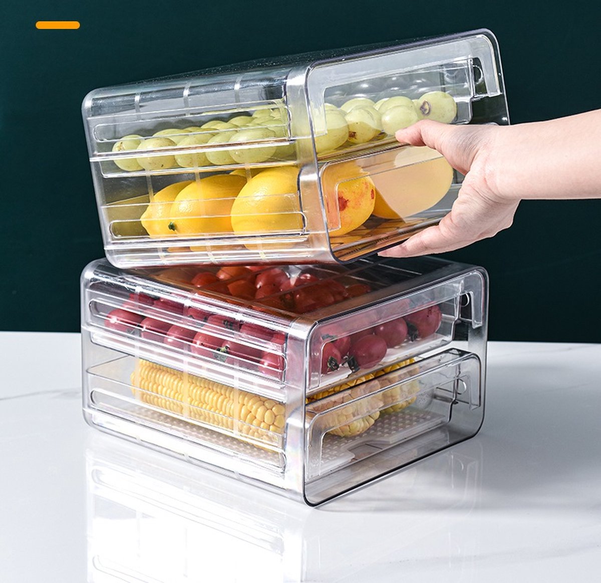Velox Goods VL‑525 Refrigerator Organizer – Stackable PET Storage Box – Drawer for Vegetable, Fruit & Meat – 24 × 21.5 × 14 cm – Transparent