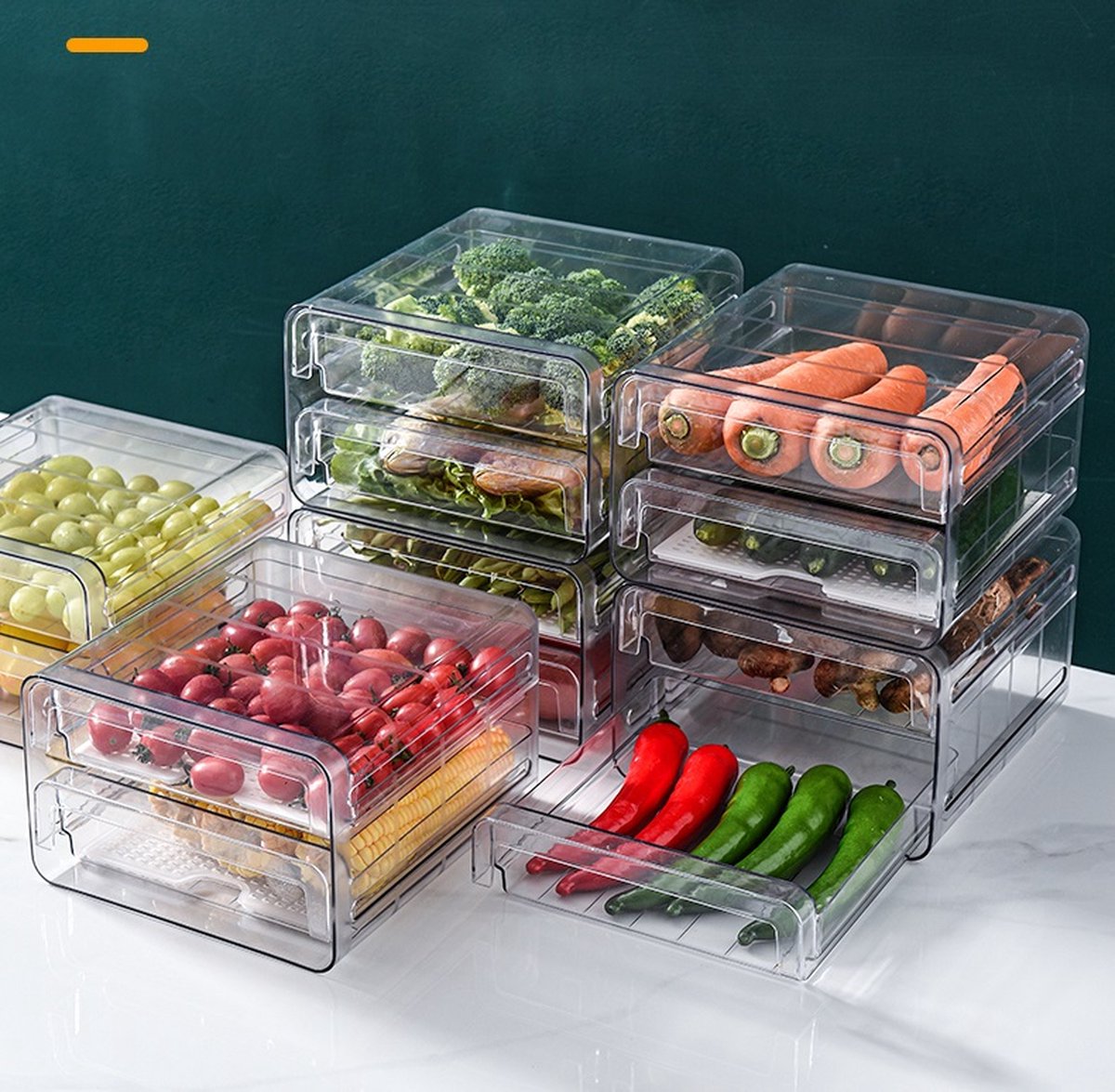 Velox Goods VL‑525 Refrigerator Organizer – Stackable PET Storage Box – Drawer for Vegetable, Fruit & Meat – 24 × 21.5 × 14 cm – Transparent