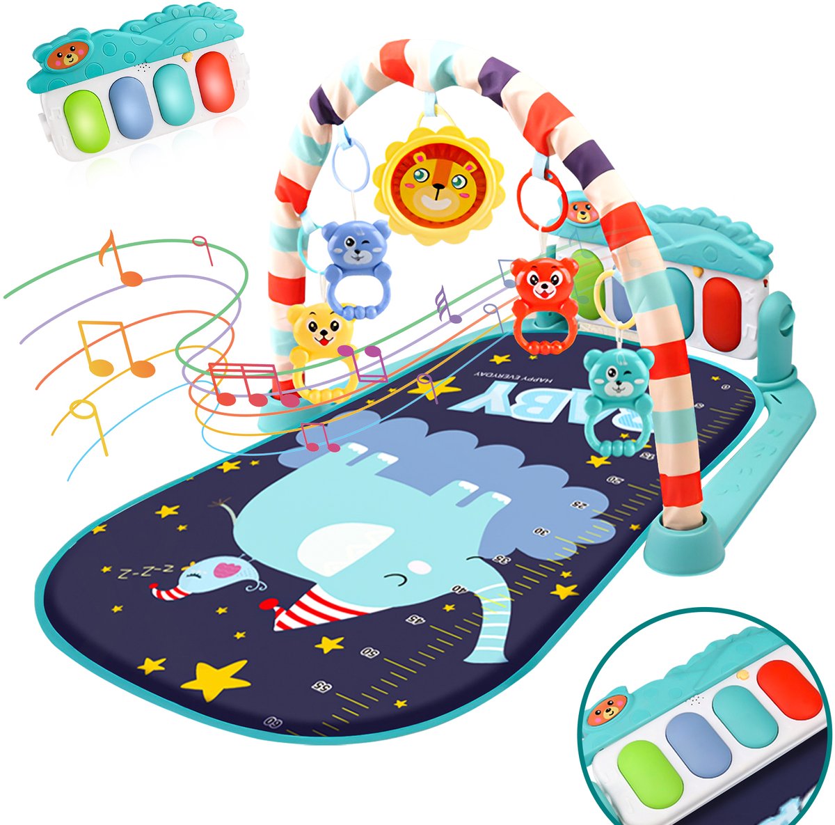 Velox Goods VL-504 Baby Gym with Fitness Piano – Play Mat for Babies from 3 Months – Educational Activity Center with Music, Lights and Removable Toys – Stimulates Motor Development – Blue