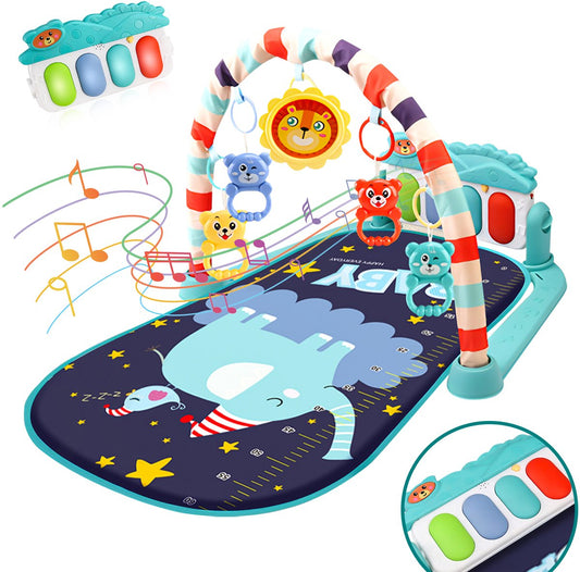 Velox Goods VL-504 Baby Gym with Fitness Piano – Play Mat for Babies from 3 Months – Educational Activity Center with Music, Lights and Removable Toys – Stimulates Motor Development – Blue