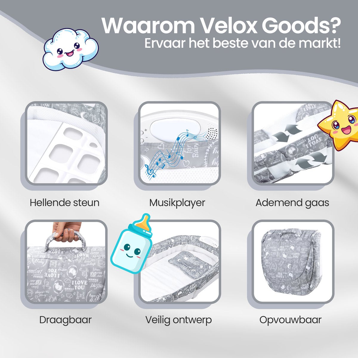 Velox Goods VL-516 Baby Travel Bed – Safe & Comfortable Mobile Travel Bed – Foldable Bed for Newborns & Babies