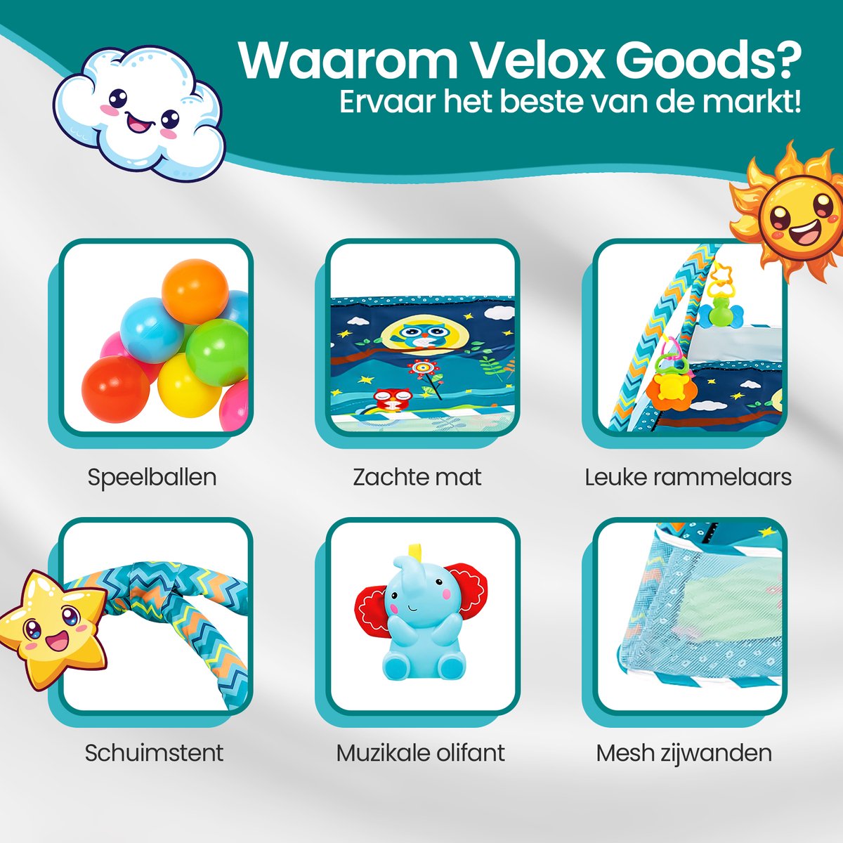 Velox Goods VL-506 Baby Gym – Interactive Play Mat for Babies – Educational and Safe Design – Suitable for Babies from 3 Months – Includes Hanging Toys, Balls and Net Fabric Sidewalls – Blue Brand: Velox Goods