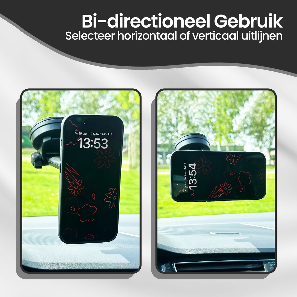 Velox Goods VL-502 Magnetic Phone Holder Car – Strong Suction Cup – Extractable Arm – 360° Rotatable – Suitable for Dashboard, Windshield & Desk – Universal Smartphone Holder – Black