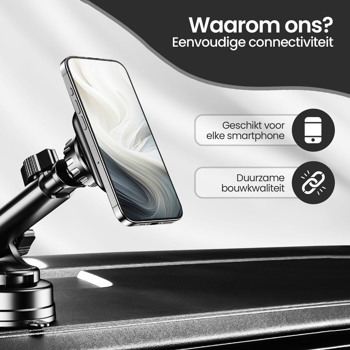 Velox Goods VL-502 Magnetic Phone Holder Car – Strong Suction Cup – Extractable Arm – 360° Rotatable – Suitable for Dashboard, Windshield & Desk – Universal Smartphone Holder – Black