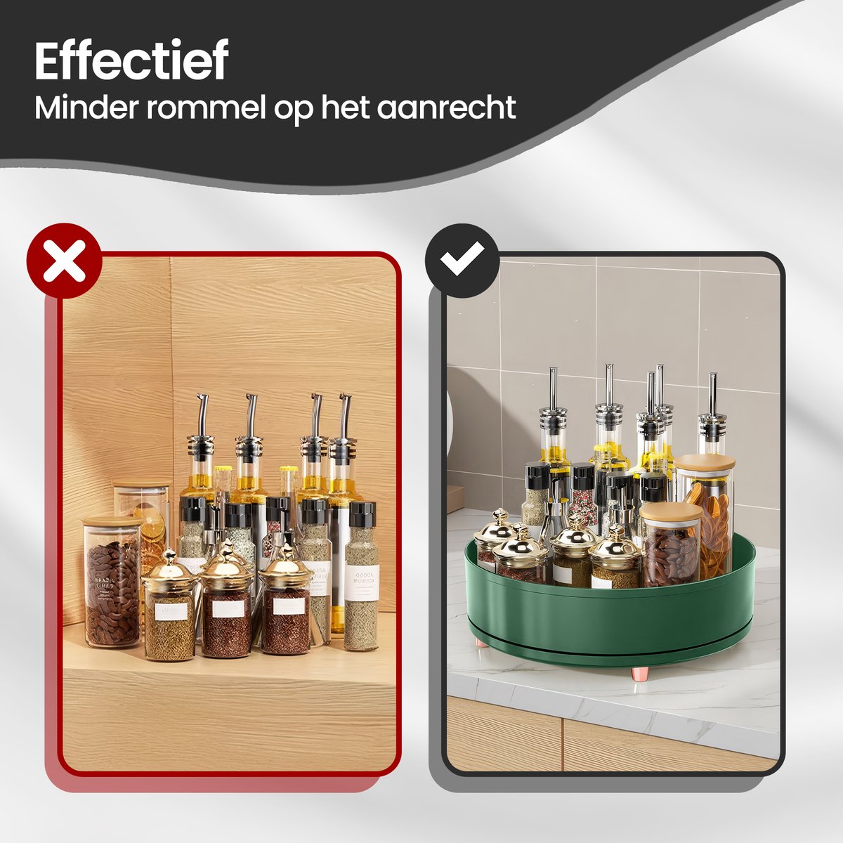 Velox Goods VL‑529 Turntable – 360° Organizer Ø27 cm – Rotary Herb Rack & Lazy Susan – For Kitchen, Refrigerator, Bathroom – Green – Non-slip & Large Size