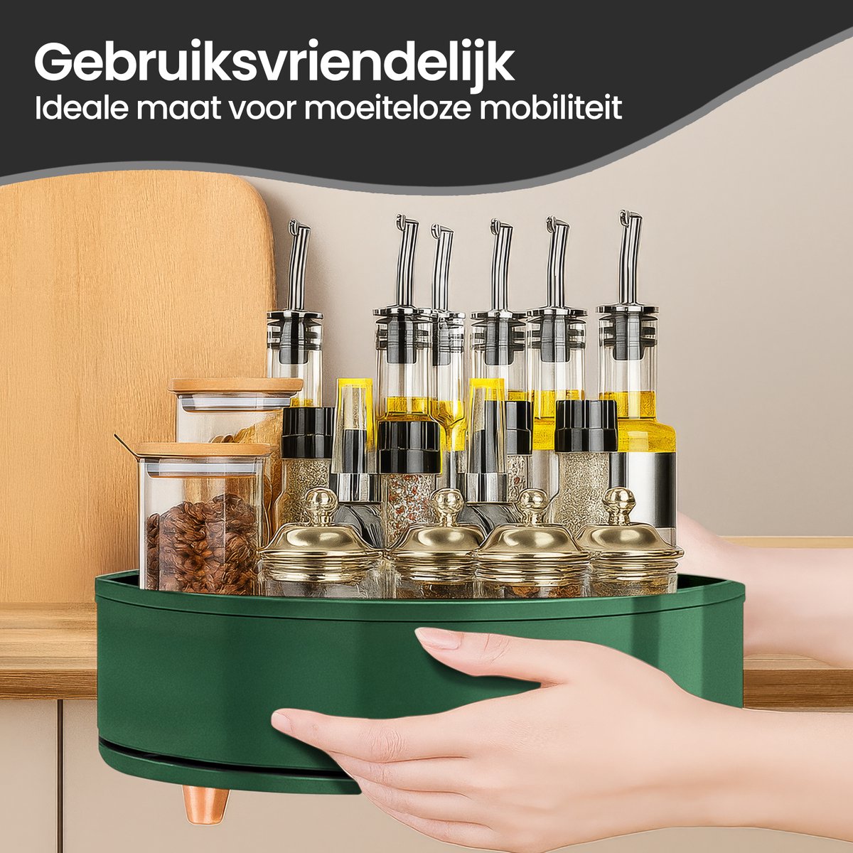 Velox Goods VL‑529 Turntable – 360° Organizer Ø27 cm – Rotary Herb Rack & Lazy Susan – For Kitchen, Refrigerator, Bathroom – Green – Non-slip & Large Size