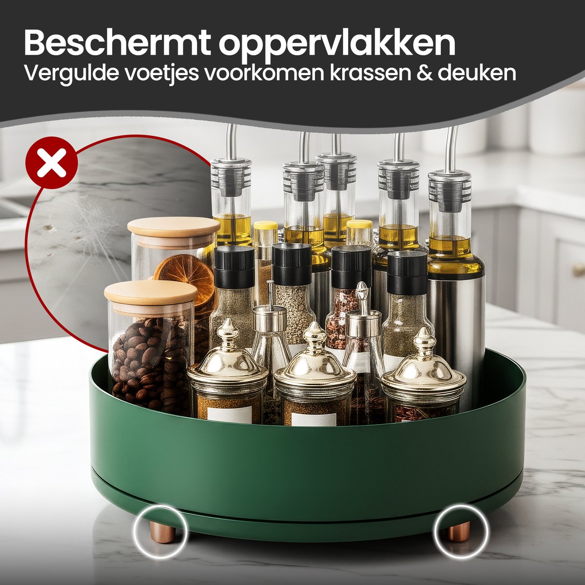 Velox Goods VL‑529 Turntable – 360° Organizer Ø27 cm – Rotary Herb Rack & Lazy Susan – For Kitchen, Refrigerator, Bathroom – Green – Non-slip & Large Size