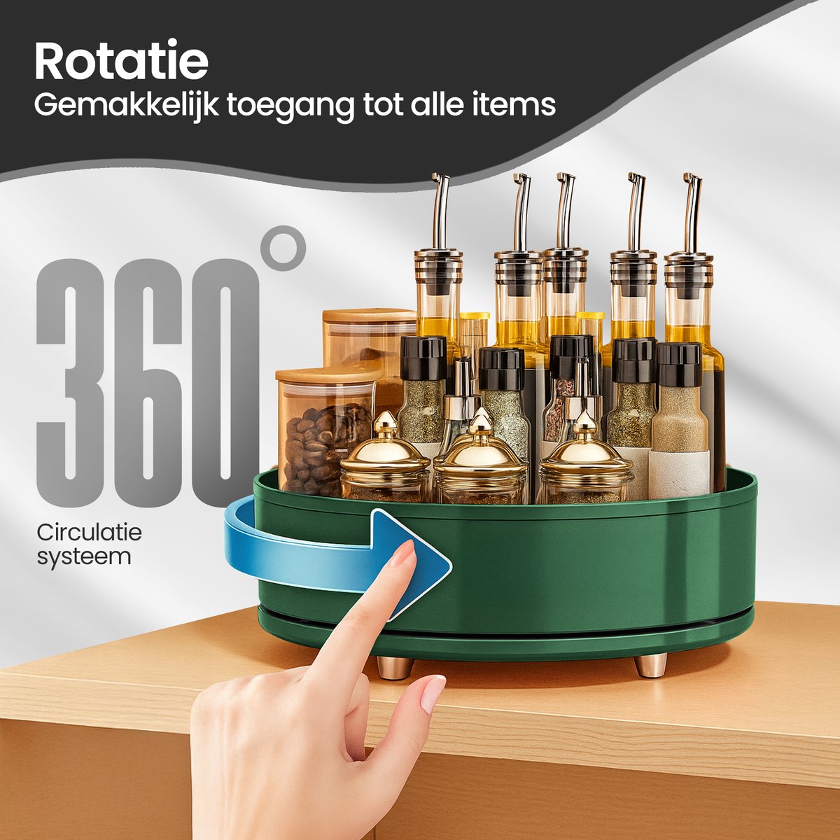 Velox Goods VL‑529 Turntable – 360° Organizer Ø27 cm – Rotary Herb Rack & Lazy Susan – For Kitchen, Refrigerator, Bathroom – Green – Non-slip & Large Size