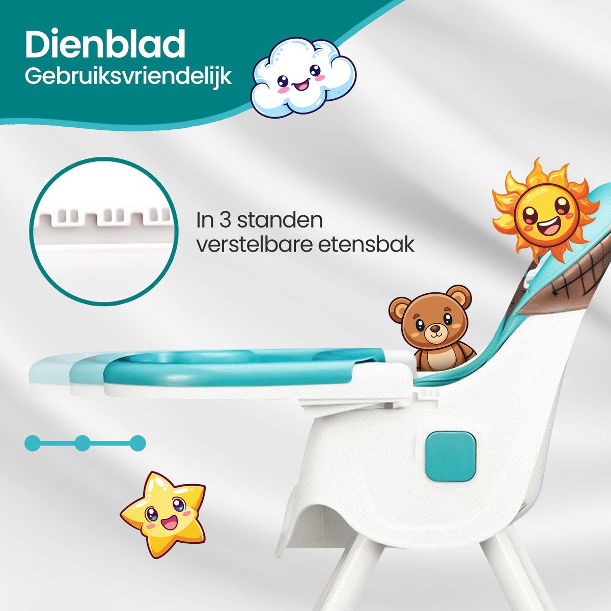 Velox Goods VL-509 Baby Chair – Compact, Adjustable and Foldable High Chair with Seat Belt, Storage Basket and Playful Design – Suitable for Children from 6 Months to 4 Years