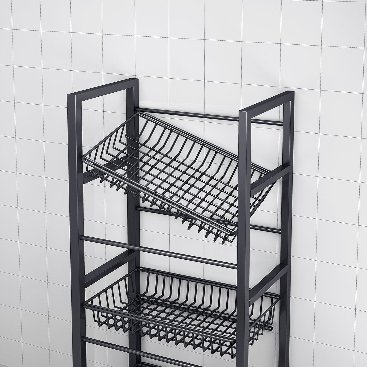 Velox Goods VL‑522 4‑Layer Storage Rack – Collapsible Shelves with Wheels – Sturdy Standing Rack for Kitchen, Bathroom & Living Room – Open Box Cabinet – Black