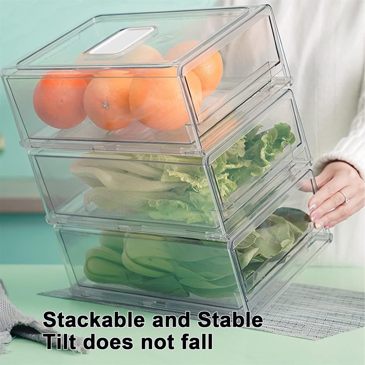 Velox Goods VL‑532 Refrigerator Organizer – Transparent Sliding Drawer Bin – Storage box for Refrigerator, Kitchen or Pantry – BPA-free – Stackable – 30×20.6×11.5 cm