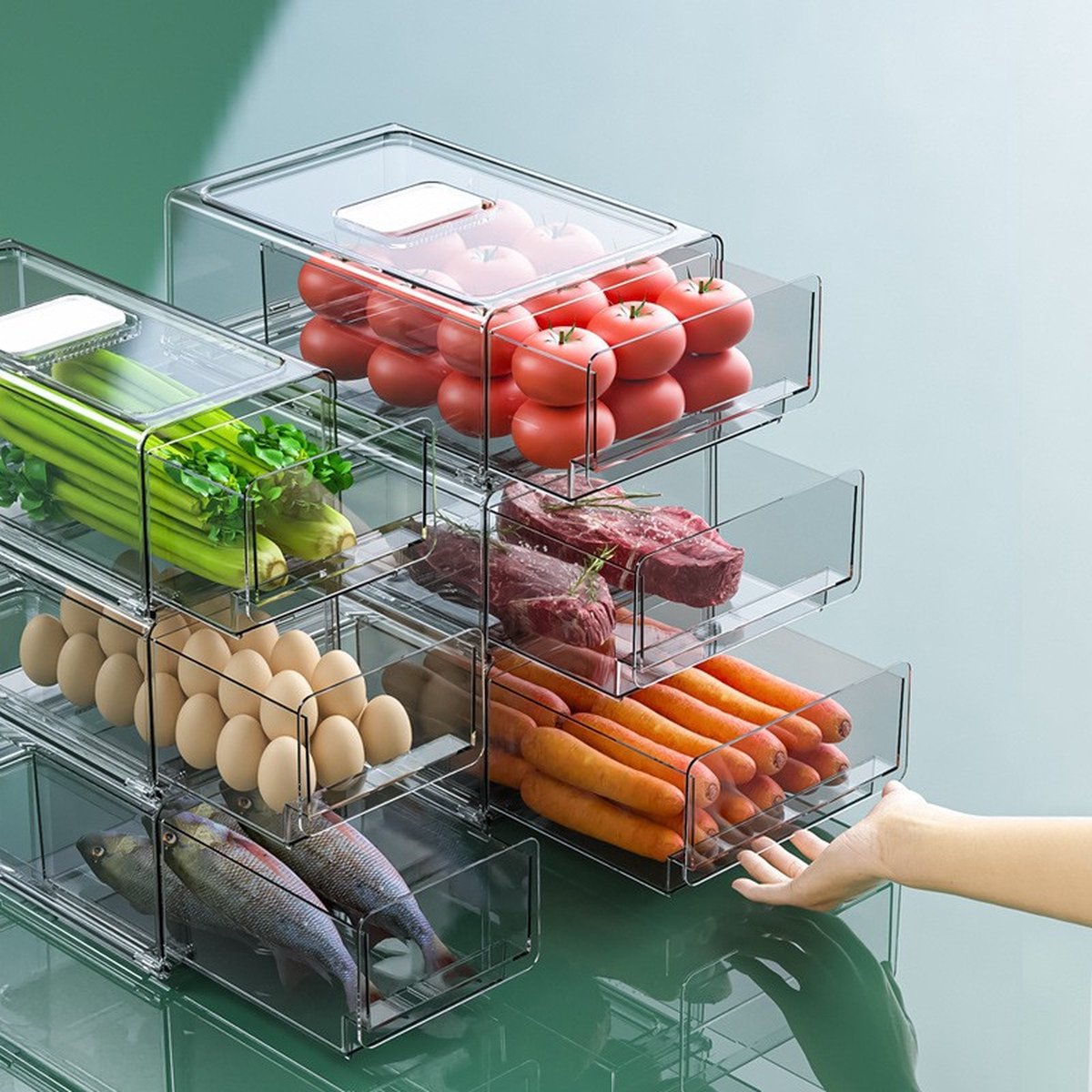 Velox Goods VL‑532 Refrigerator Organizer – Transparent Sliding Drawer Bin – Storage box for Refrigerator, Kitchen or Pantry – BPA-free – Stackable – 30×20.6×11.5 cm