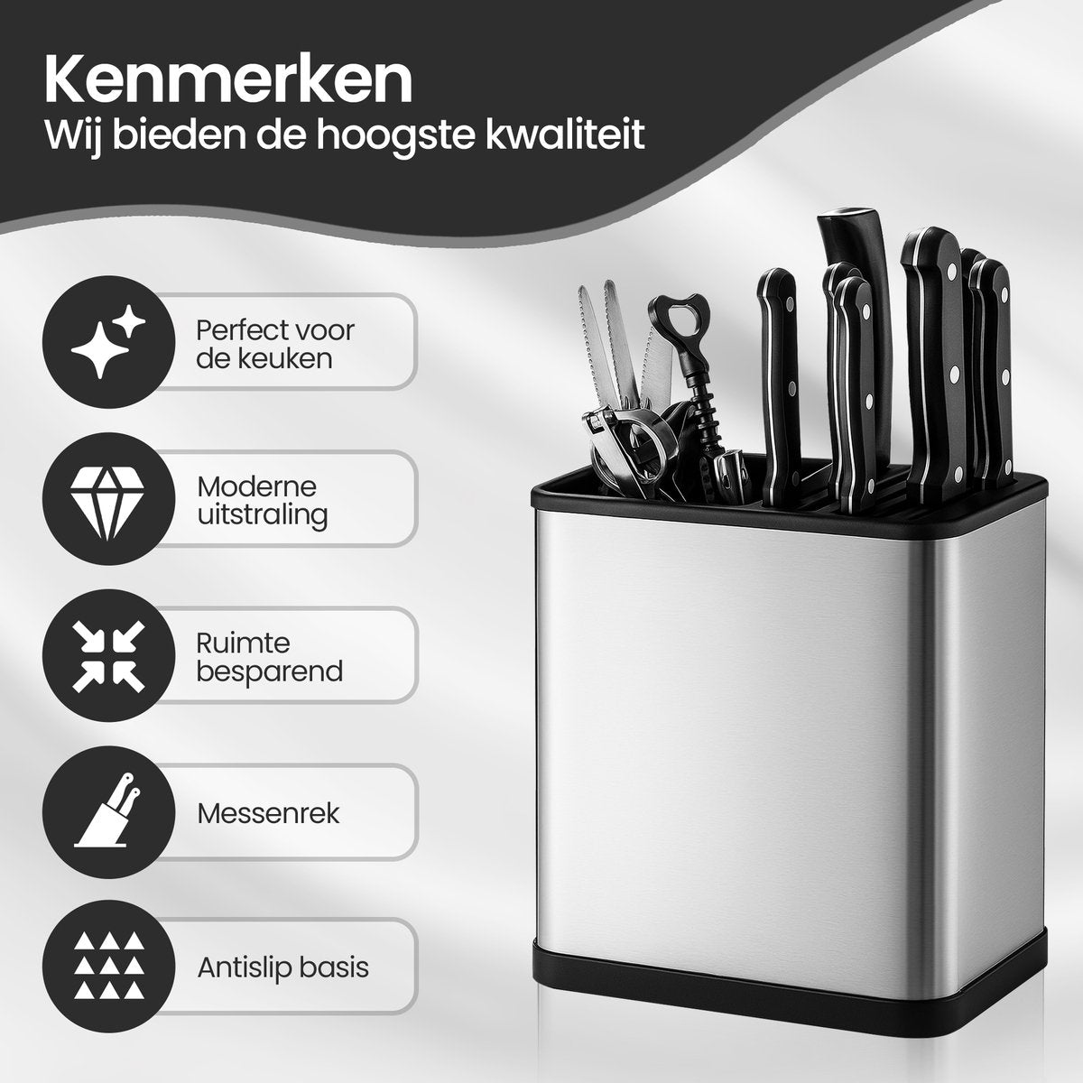 Velox Goods VL‑535 Knife Rack – Kitchen Rack Without Drilling – Hanging Kitchen Organizer for Knives & Cutlery – Black Wall Rack with Self-Adhesive System – Kitchenware Holder