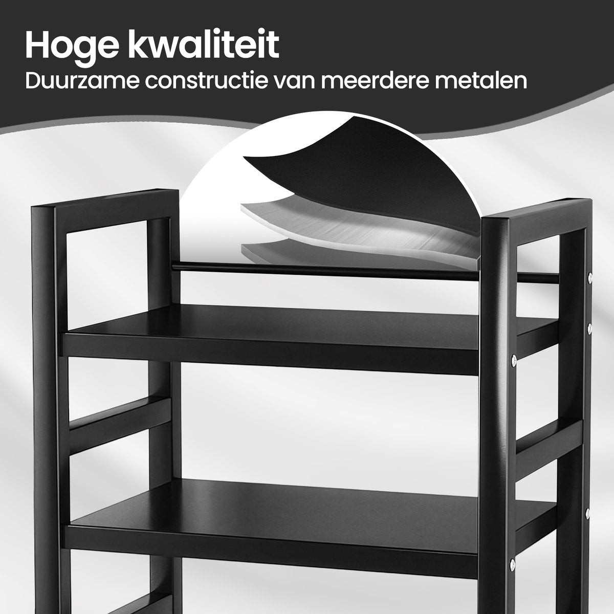 Velox Goods VL-518 Kitchen Shelves – Sturdy Storage Rack with 5 Layers – Mobile Metal Kitchen Rack with Mesh Baskets – Suitable for Microwave, Fruit, Vegetable & Kitchen Equipment – Black – 58x36x127 cm