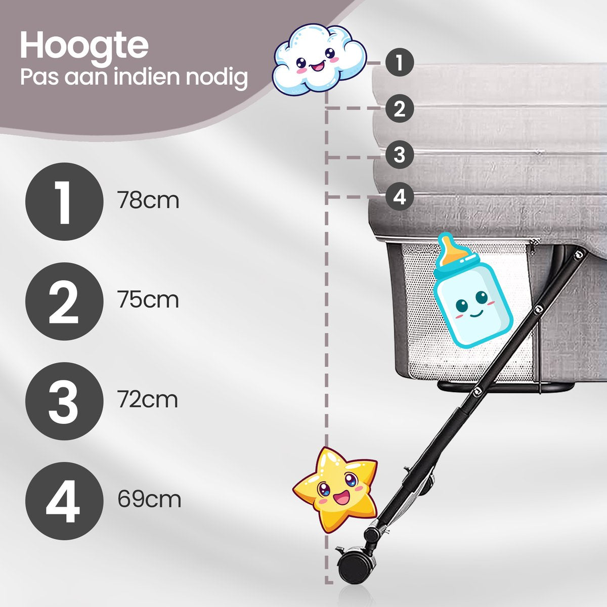 Velox Goods VL-513 Baby Crib – Adjustable Height & Rocking Function – Breathable Mesh & Foldable Design – Pyramid Construction for Stability – Gray