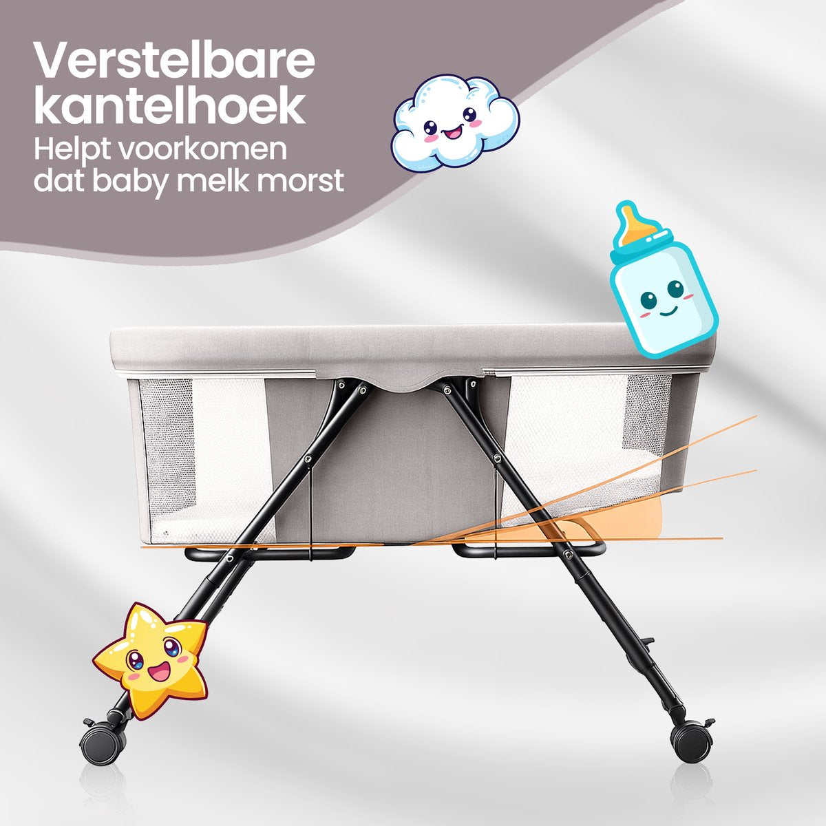 Velox Goods VL-513 Baby Crib – Adjustable Height & Rocking Function – Breathable Mesh & Foldable Design – Pyramid Construction for Stability – Gray