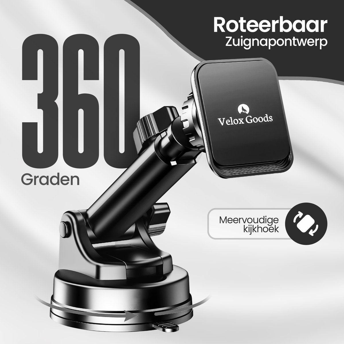 Velox Goods VL-502 Magnetic Phone Holder Car – Strong Suction Cup – Extractable Arm – 360° Rotatable – Suitable for Dashboard, Windshield & Desk – Universal Smartphone Holder – Black