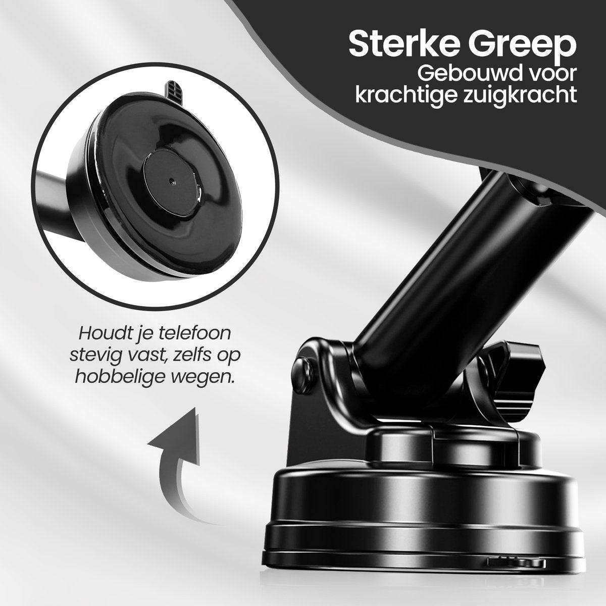 Velox Goods VL-501 Phone Holder Car – Strong Suction Cup – 360° Rotatable – For Dashboard, Windshield & Desk – Universal Smartphone Holder – Black