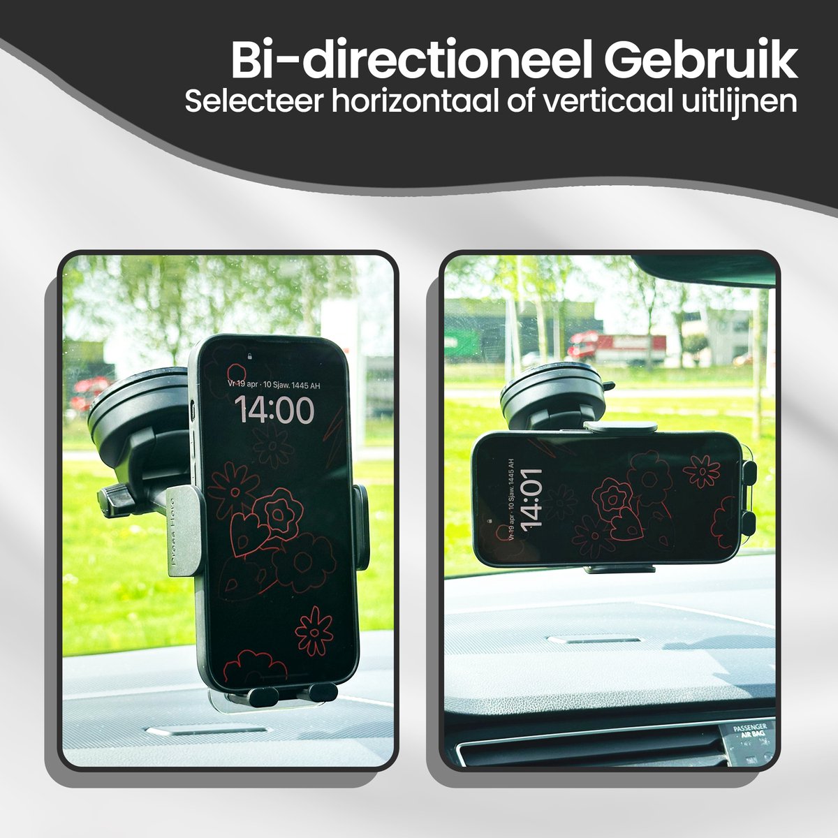 Velox Goods VL-501 Phone Holder Car – Strong Suction Cup – 360° Rotatable – For Dashboard, Windshield & Desk – Universal Smartphone Holder – Black