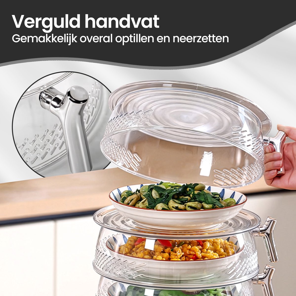 Velox Goods VL‑528 Fly Cap Food Cover – Set of 3 – Heat Preservation & Anti-insect – Ø 25/30/35 cm – Collapsible – Washable Mesh – Useful for Outdoor & Indoor