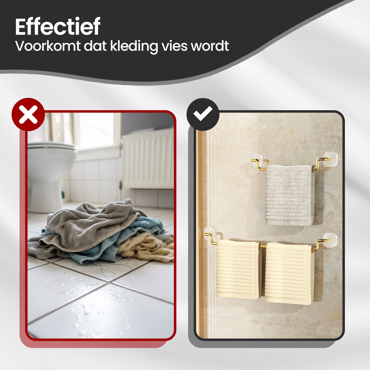 Velox Goods VL‑533 Towel Rack – 60cm Gold Towel Holder – Self-Adhesive & No Drilling – Stainless Steel Bathroom & Kitchen Towel Rack – 20kg Load Capacity