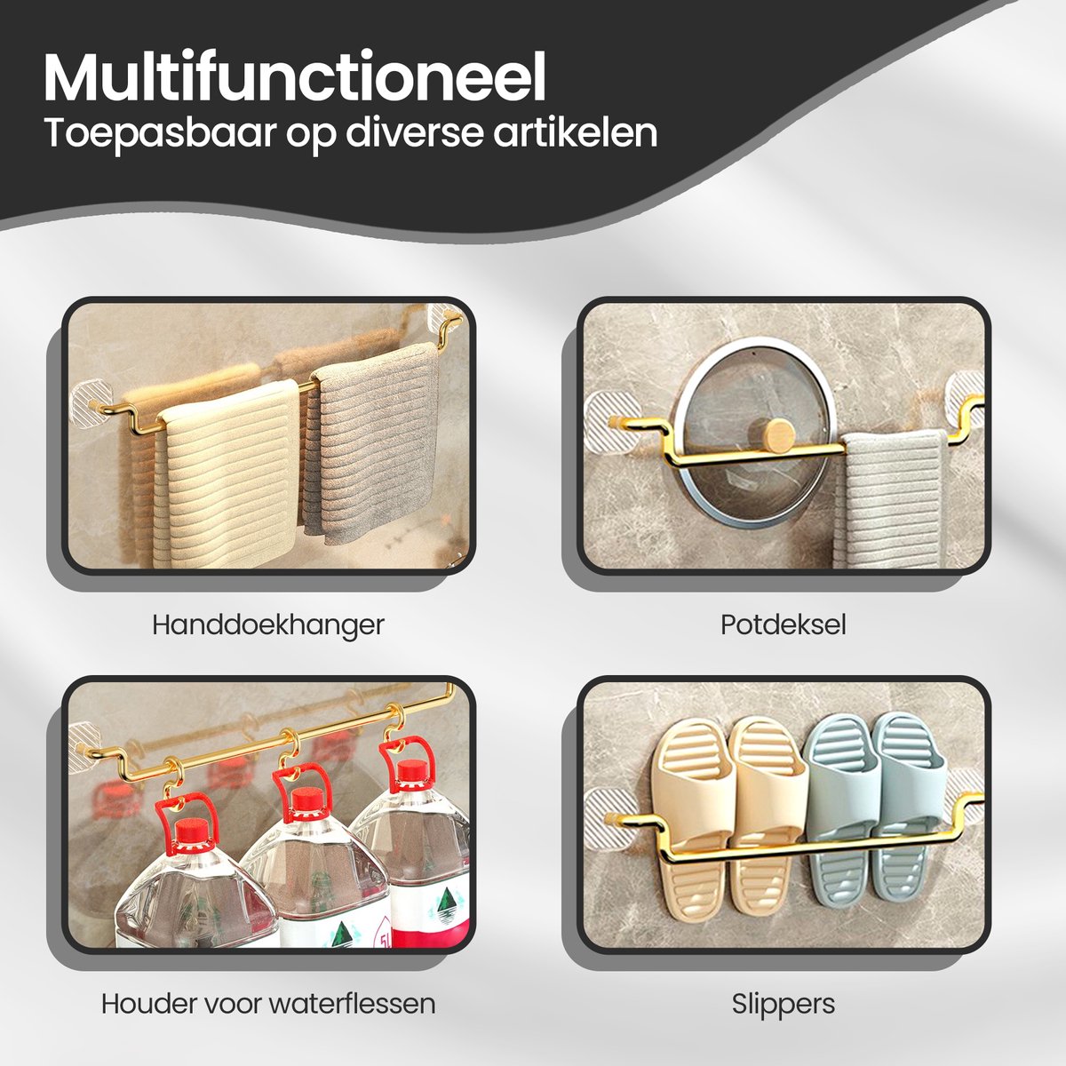 Velox Goods VL‑533 Towel Rack – 60cm Gold Towel Holder – Self-Adhesive & No Drilling – Stainless Steel Bathroom & Kitchen Towel Rack – 20kg Load Capacity