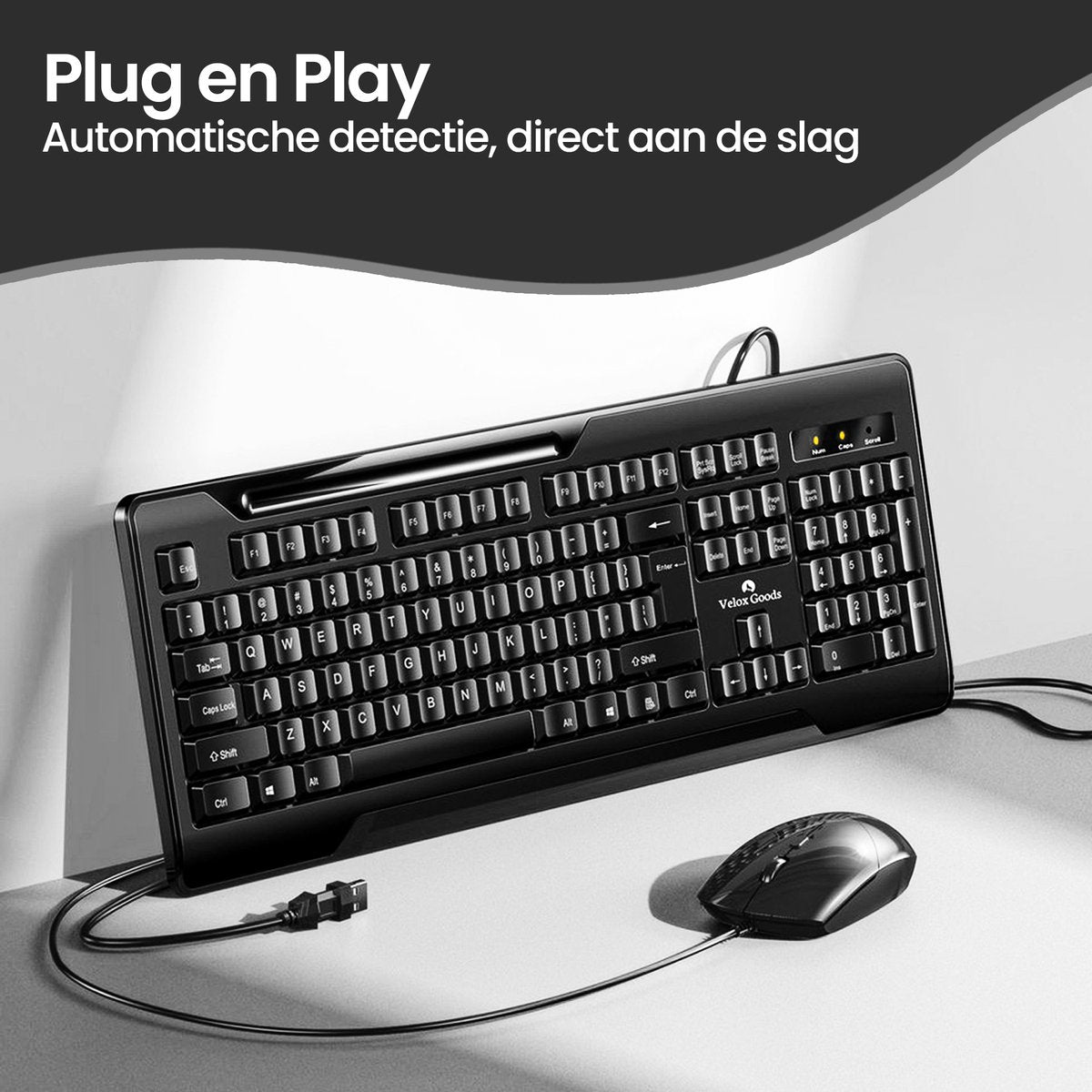 Velox Goods VL-500 Keyboard and Mouse Set – Wired – Silent – Splashproof – Plug & Play